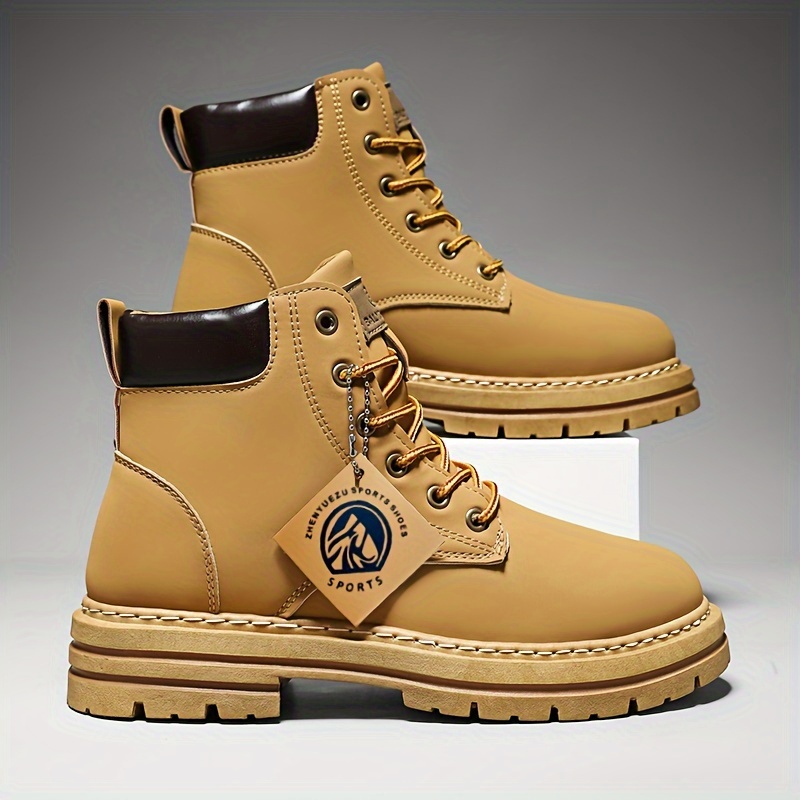 Men's Fashion High Top Faux Leather Boots Martin Boots - Suitable for Casual Wear, Street Wear and Casual Wear, Lace-up Faux Leather Upper, Comfo