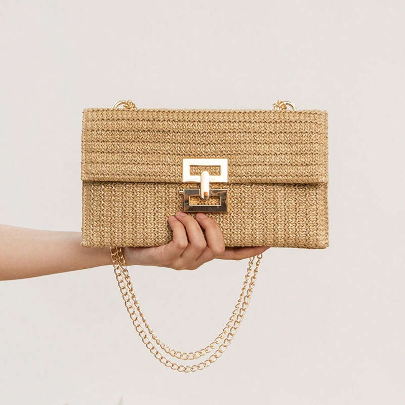 2024 Summer Straw for Women - Multilayer Chain Flip Lock Woven Beach Shoulder Bag 4 385ac