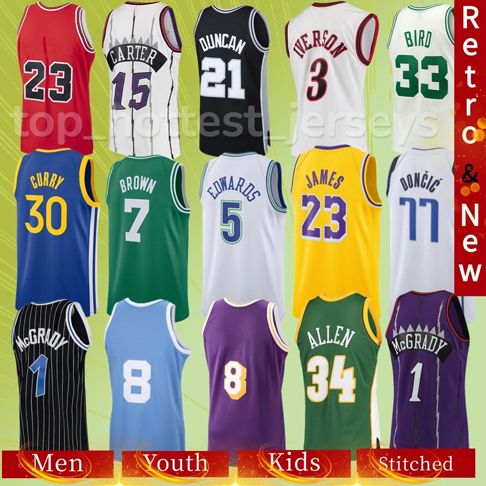 Retro kids James Curry Basketball Jersey DONCIC durant Iverson 32 Shaquille BUTLER Carter WADE Edwards Stitched Youth Bird Young Embiid BOOKER Jerseys 3 33 15 8 24 0 23