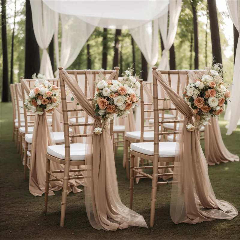 10PCS 17x250cm Wedding Chair Sashes Setting Sage Green Chiffon Gauze Sheer Vintage Birthday Party Festival Birthday Aisle Decor 240829