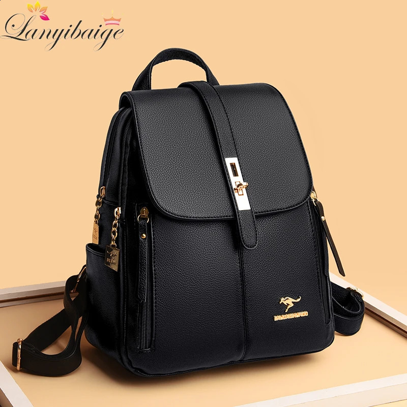 High Quality Leather Backpack Women Large Capacity Purses Female Vintage Bag School Bags Travel Bagpack Ladies Bookbag 240828