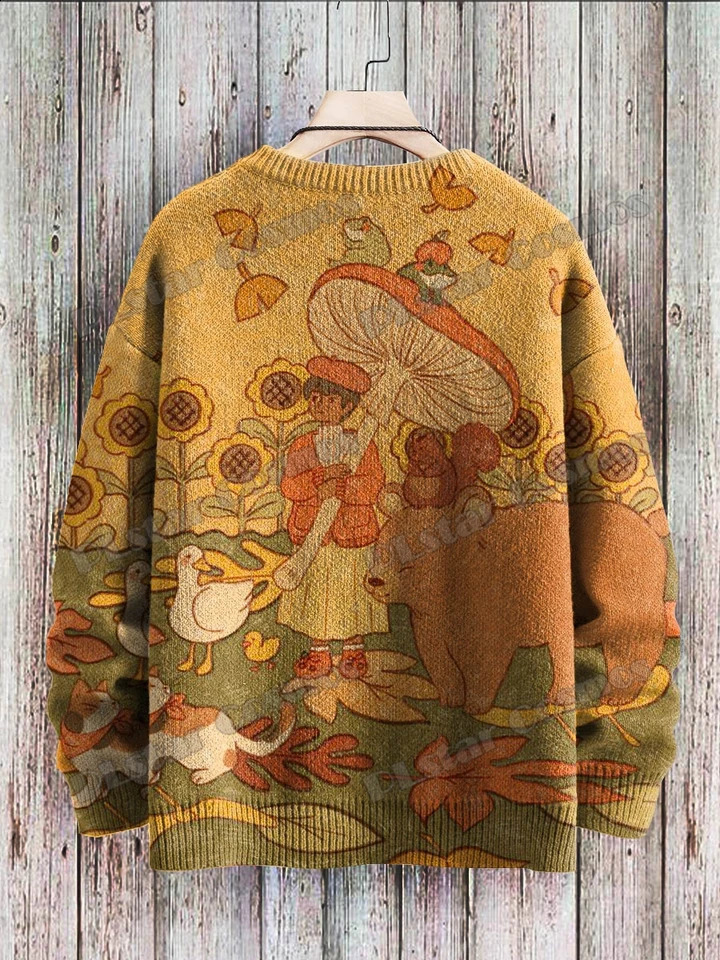Interesting animal sunflower mushroom art pattern 3D printing mens knitted floral winter unisex casual knitted floral sweater ZZM52 240829