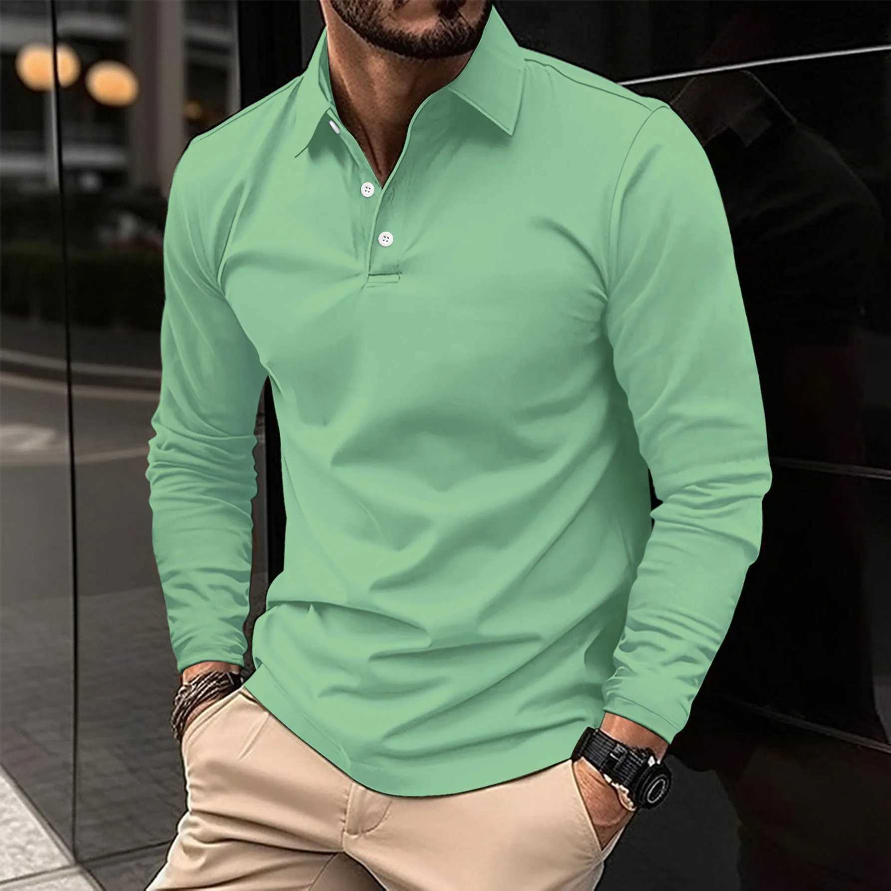 Man Long Sleeve Polo Solid Leisure Comfy Casual Loose Bakery Restaurant Lapel Shirt Catering Cafe Supermarket WorkwearXJ240906