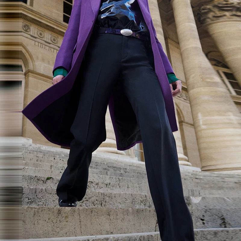 Mens double-sided medium length cashmere coat winter fashion trend purple charm retro casual wool loose windshield 240828