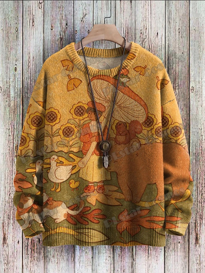 Interesting animal sunflower mushroom art pattern 3D printing mens knitted floral winter unisex casual knitted floral sweater ZZM52 240829