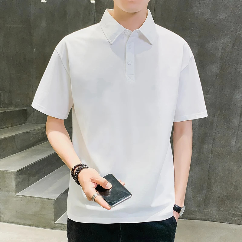 Polo shirt mens solid color fashionable breathable thin polo collar oversized 240828