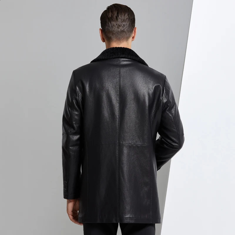 YN8819 fur integrated mens leather jacket medium length thick natural sheepskin collar family casual factory direct sales 240828