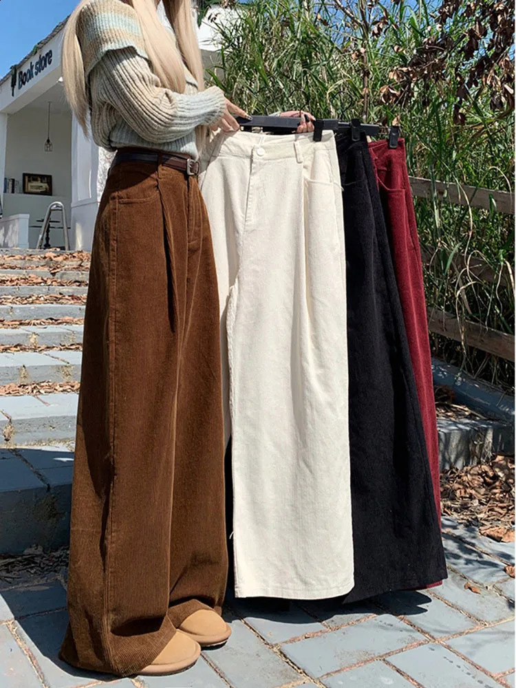 Autumn and Winter Women Thin Corduroy Wide-legged Pants Female Loose Versatile Casual Y2K Trousers Z260314