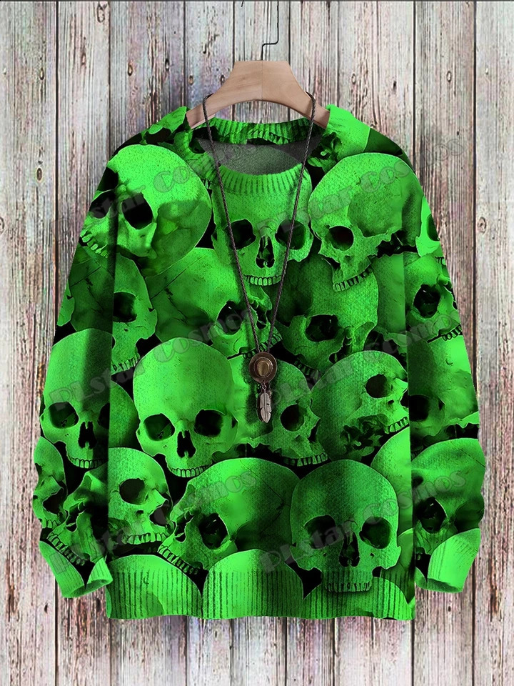 Halloween Skeleton Rainbow Art Pattern 3D Printing Mens Knitted Pullover Winter Neutral Casual Knitted Pullover Sweater ZZM133 240829