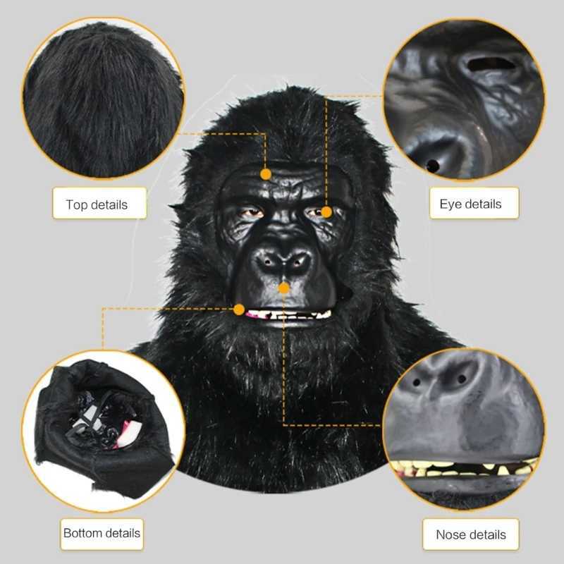 Halloween Black Gorillas Full Head Mask Latex 3D Animal Headgear for Party Festival Supplies Y240829