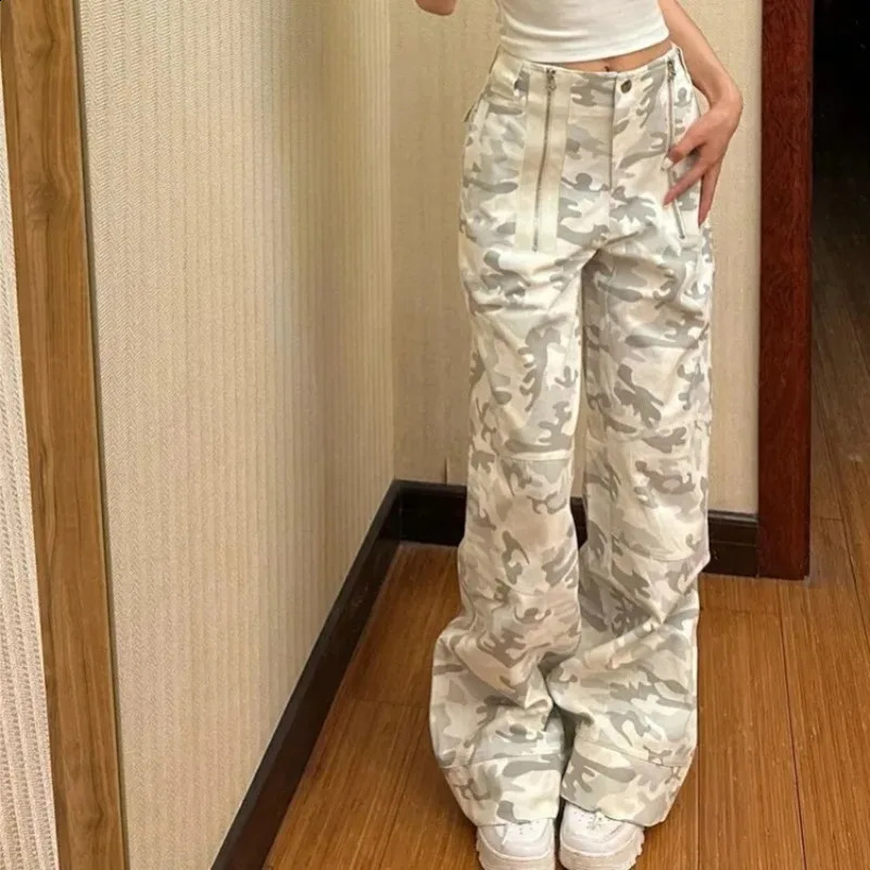 American Retro Camouflage Cargo Pants Y2k EGirl High Waist Straight Jeans Sumemr Loose Wide Legs 240829