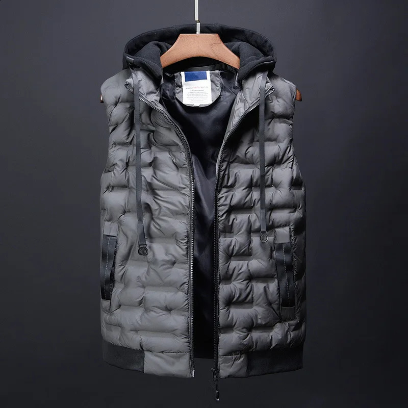 Wxw3626 black gray green waist coat mens hat detachable autumn winter casual vest with hood sleeveless jacket 240828