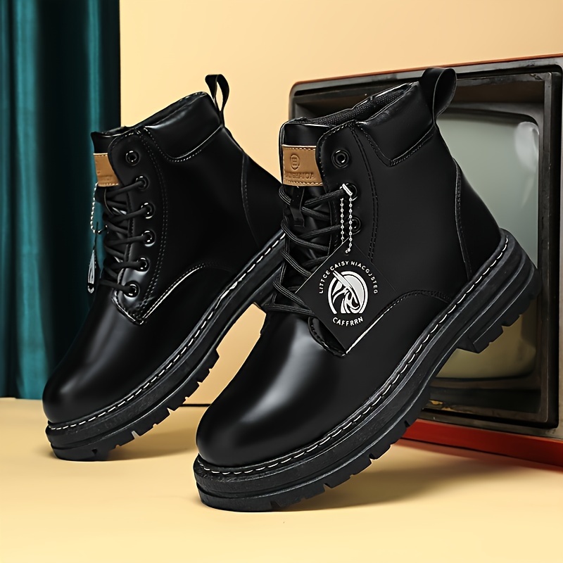 Men's Fashion High Top Faux Leather Boots Martin Boots - Suitable for Casual Wear, Street Wear and Casual Wear, Lace-up Faux Leather Upper, Comfo