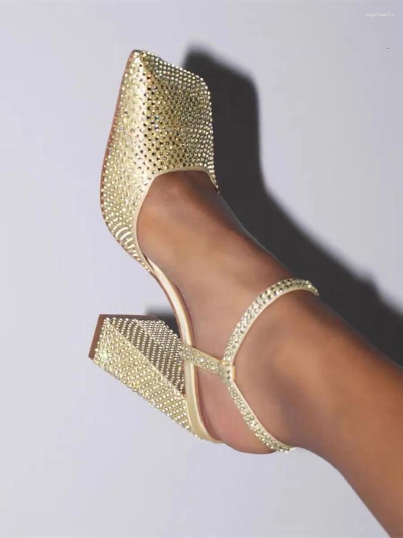 Dress Shoes 2024 Summer Mary Jane Women's Water Dia Sandals Square Head Thick High Heels Banquet Party Fashion Sexy 01f
