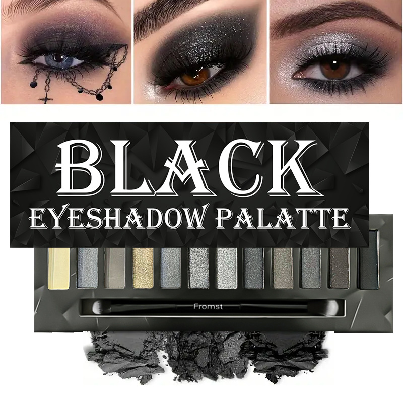 Halloween eye shadow plate 12 color metal pearlescent matte dark punk European and American d makeup