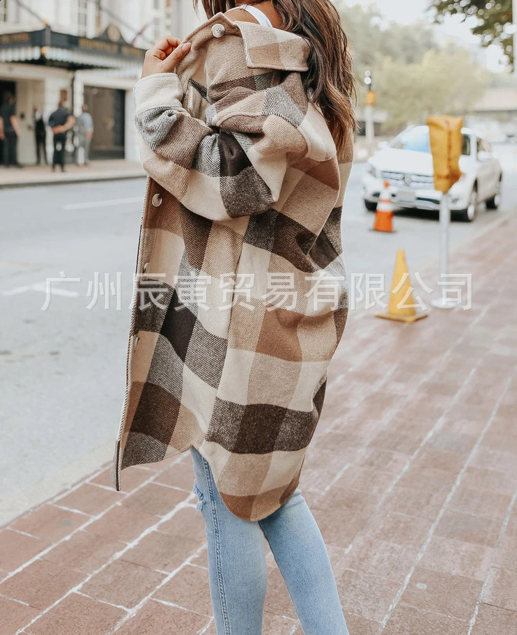 Plain weave jacket womens wool long coat autumn blend classic Tatar Y2k jacket with pockets Y2k Maxi windproof jacket 240828