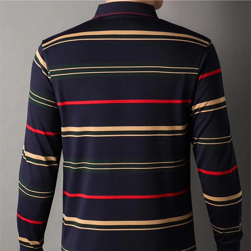 Mens Spring and Autumn Long Sleeve Pocket Button Three way Flip Collar Pullover Polo Shirt Business Casual Loose Top 240828