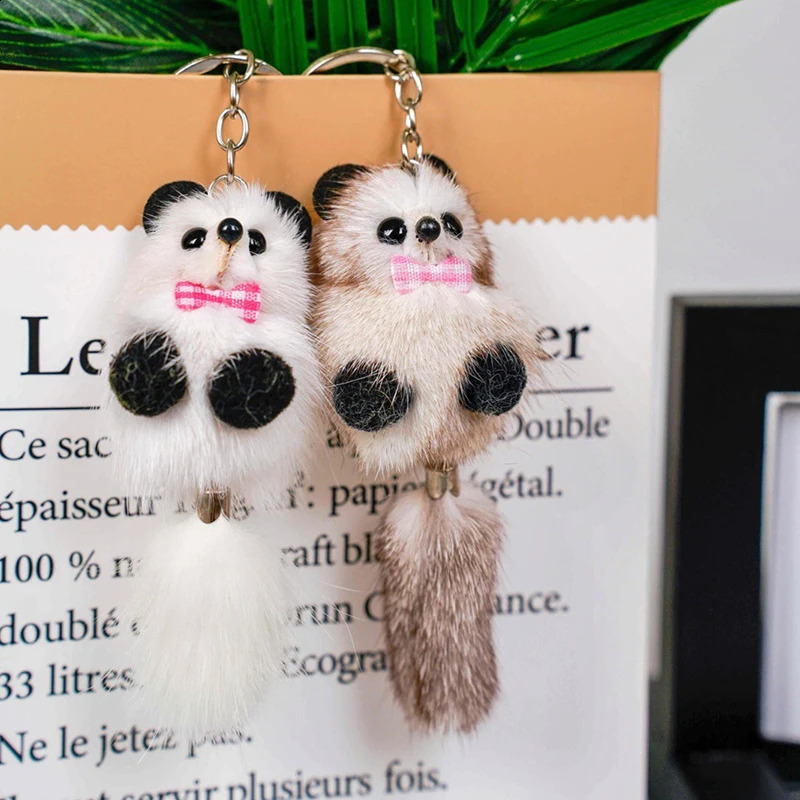 Personality Plush Raccoon Key Ring Soft Fox Doll Keychain Fashion Bag Pendant Simple Cute Charm 240828