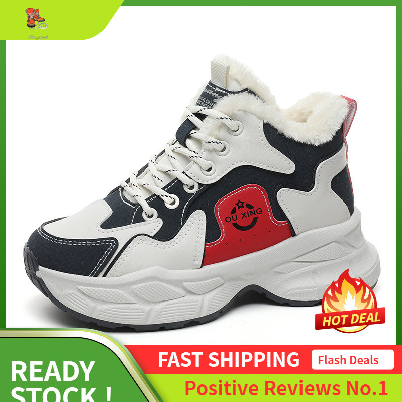 Ddmysports Q Igh Top Winter Plush Dad Shoes New Korean Edition Spliced Student Thick Sole Increase Sports And Leisure OUTDOOR