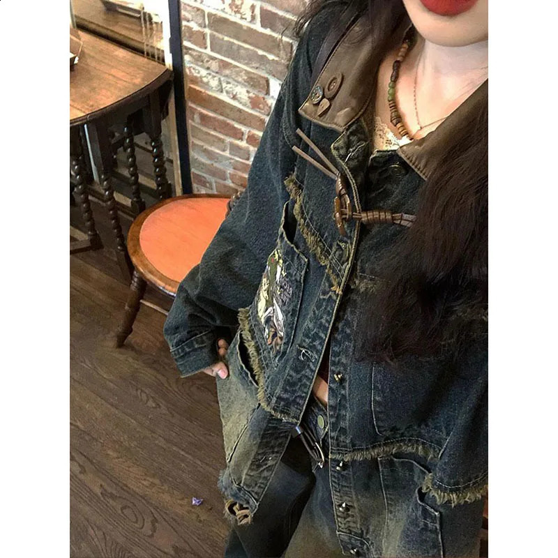 Original Embroidered Ladies Loose Joker Denim Jacket Spring And Autumn Old Jacket Leisure Comfortable Pocket Single-Breasted Coa 240828
