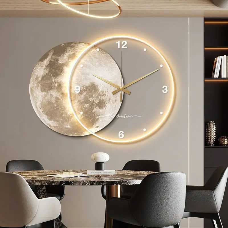 Wall Clocks Modern Moon Earth Model LED Light Silent Wall Clock for Living Room Bedroom Home Decor Gift R250325