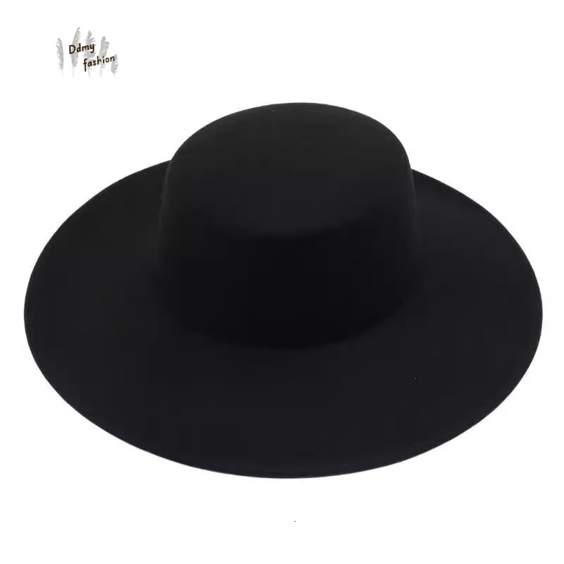 Autumn And Winter Flat Woolen Top Large Brim Versatile Felt Women S Jazz Hat French Hepburn Style F08.29-10 97bd4