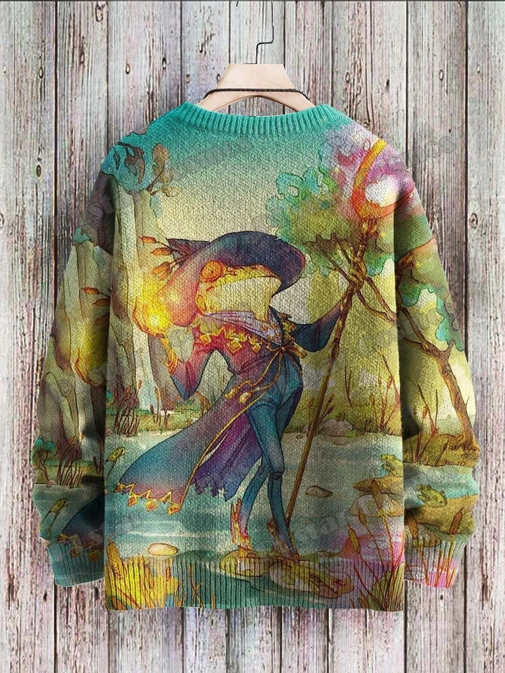 Halloween Cute Wizard Frog Magic Art Pattern 3D Printing Mens Knitted Pullover Winter Neutral Casual Knitted Pullover Sweater ZZM122 240829
