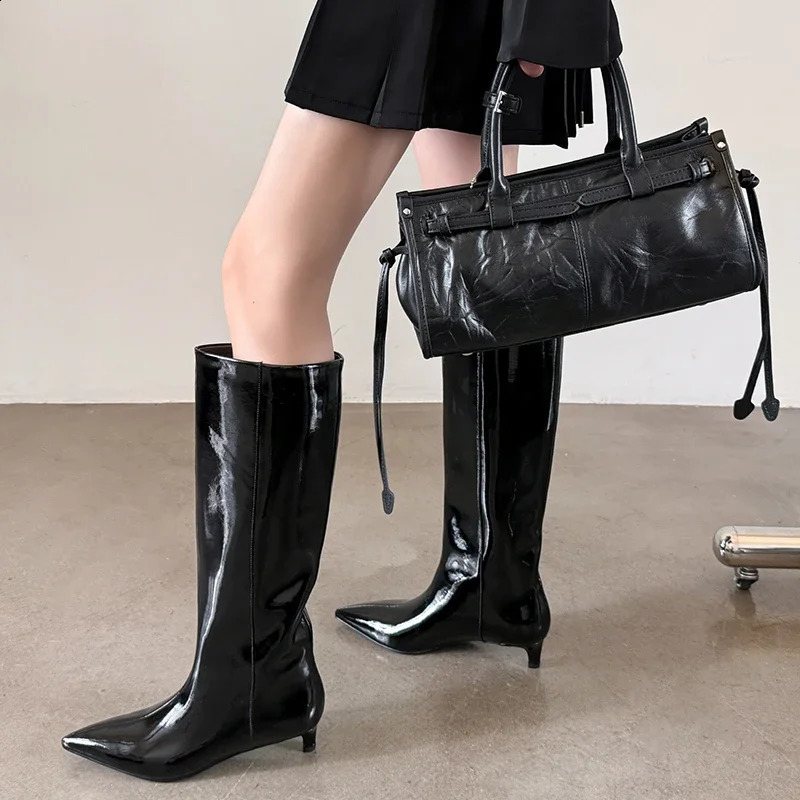 JOZHATA size 34-40 womens knee high boots leather sexy little cat boots winter 2025 wide calf boots 240827