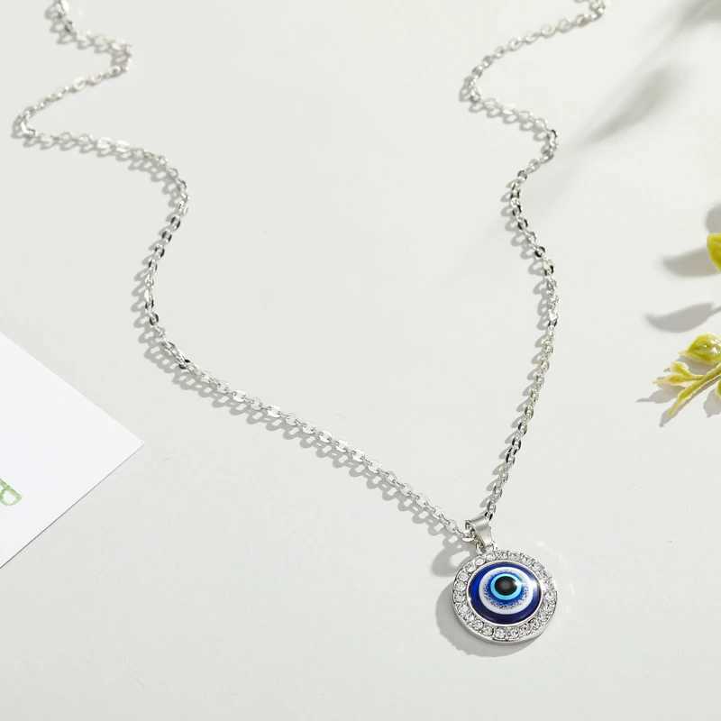 Dayoff 1 piece Trkiye crystal evil eye pendant necklace suitable for womens jewelry gold rimmed necklace N251 W240828