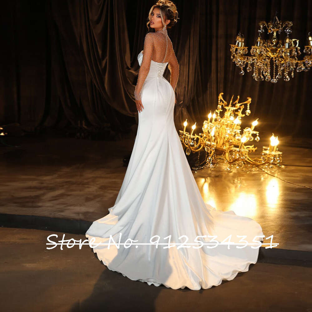 Sleeve Trouwjurk Long Mermaid Wedding Dresses Sequined Beading Robes Mariage Illusion Back Vestidos De Novia