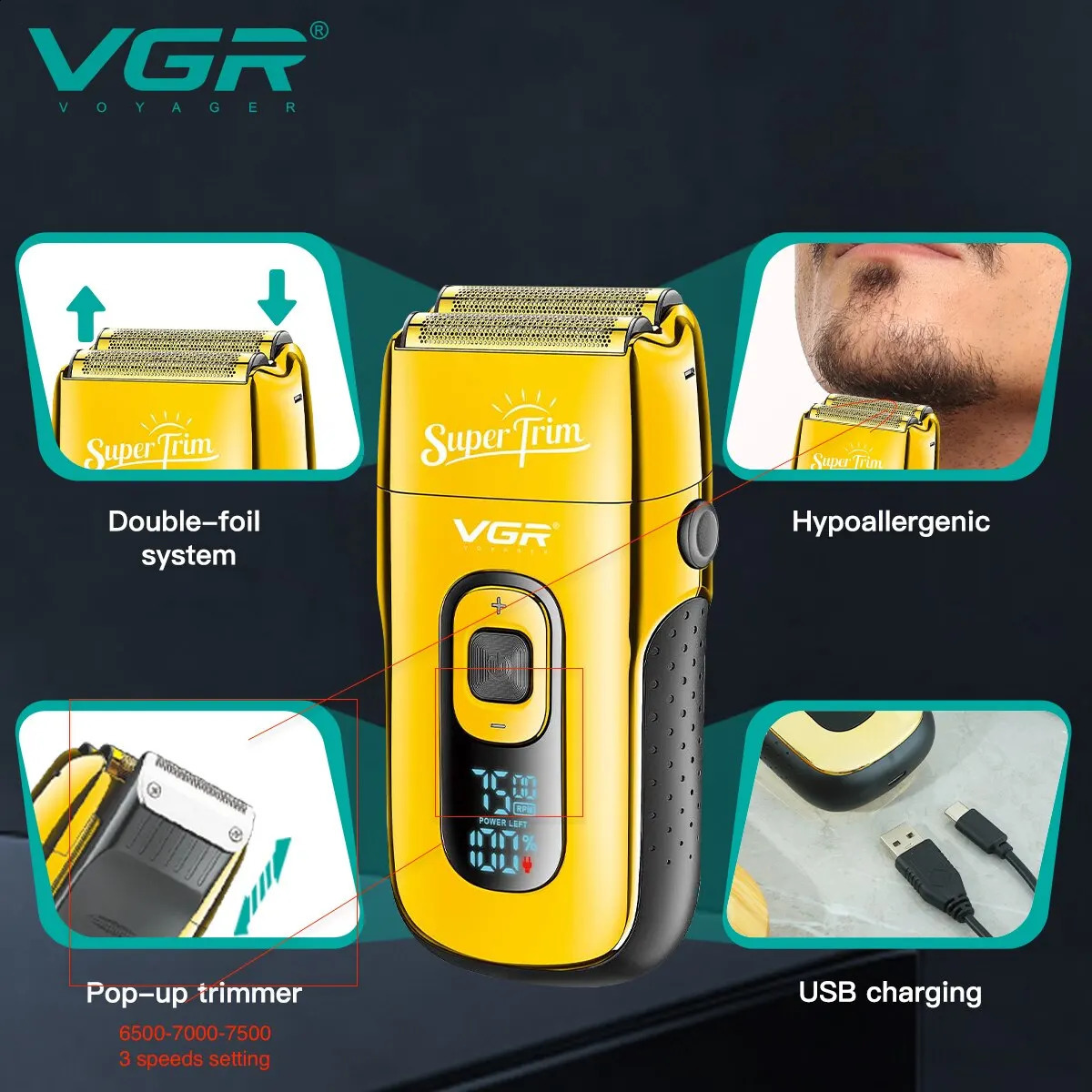 VGR Electric Razor Electric Shaver Rechargeable Shaving Machine for Men Shaver Beard Razor Beard Trimmer Hair Trimmer V-332 240826