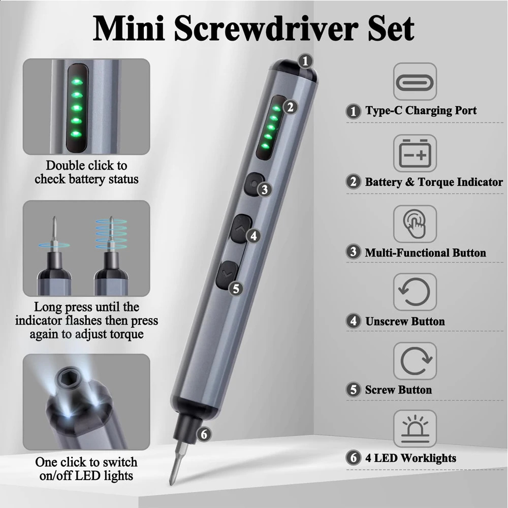 68in1 Precision Electric Screwdriver Kit Mini Power Repair Tool 5 Torque Setting 64 bit Magnetic S2 Bit Suitable for iPhone Watch PC 240828