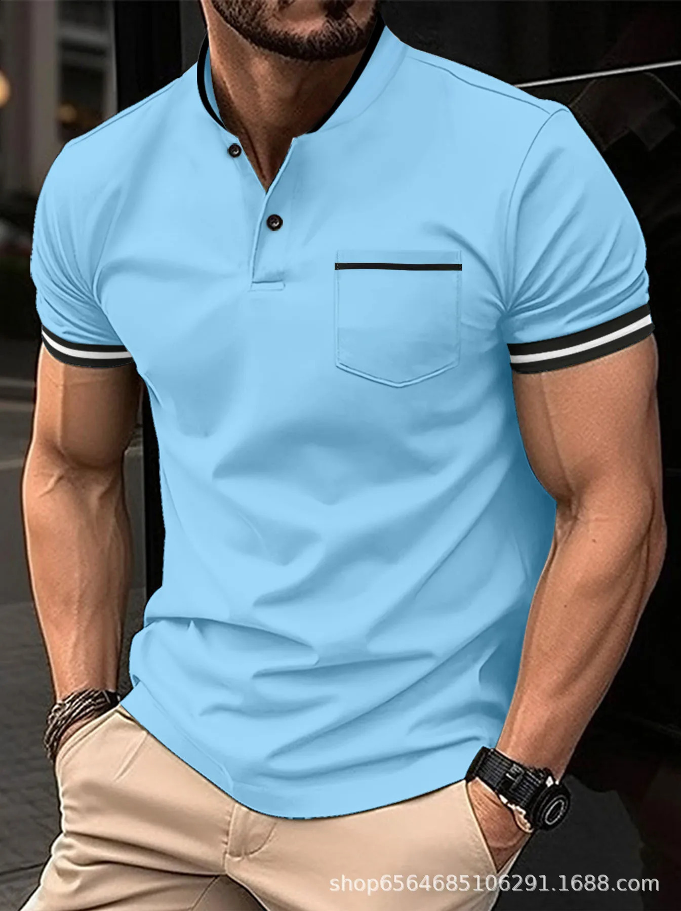 Short Sleeve Chest Pocket Polo Shirt Summer Casual Tshirt Low Neck Super Large SXXL 240828