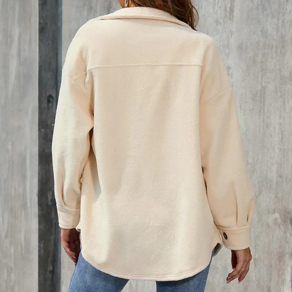 Autumn Winter Womens Pocket Soft Wool Shirt Jacket Fashion Single Chest Long Sleeve Tight jumpsuit 240828