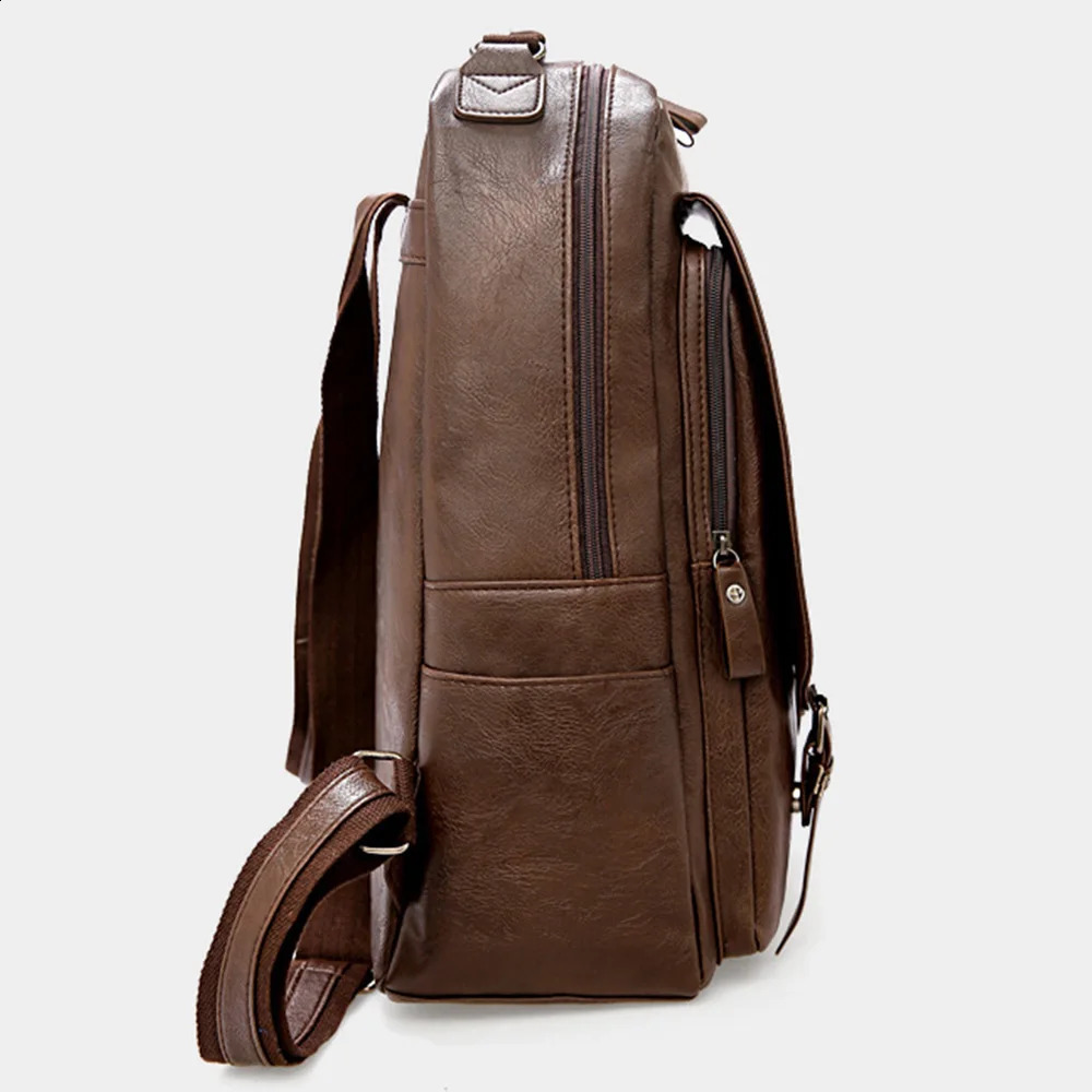 Large Capacity Laptop Backpack Men Casual Fashion Bags For Men Retro Zipper PU Leather Backpacks Male Travel Waterproof Bag Man 240829