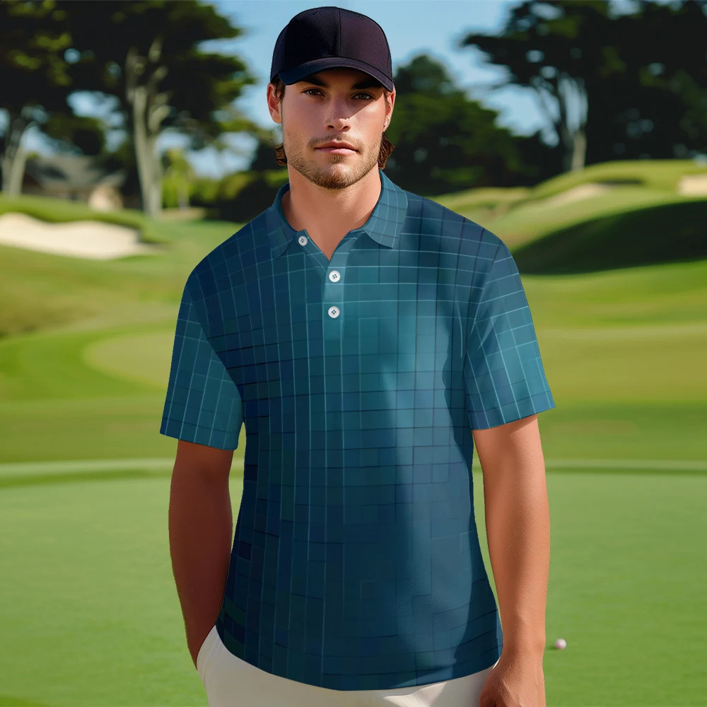 summer lapel golf solid color striped printed polo shirt casual office teal short sleeved Tshirt 240828