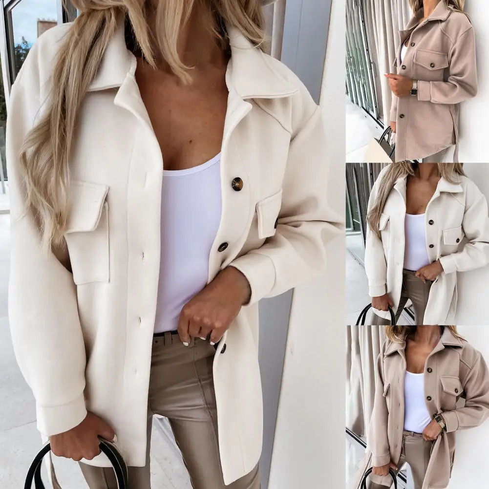 Collar womens coat single corset autumn winter wool coat flip pocket warm casual coat womens coat 240828