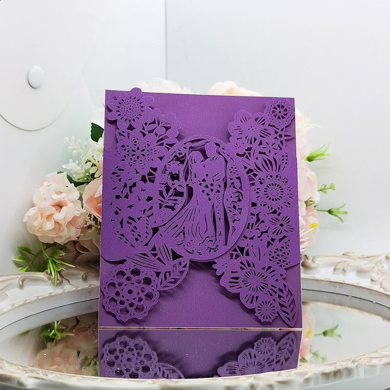 50pcs Wedding Invitations Card Bride Groom Flowers Pocket Invitation Greeting Card Wedding Mariage Party Supplies Decorations 240829