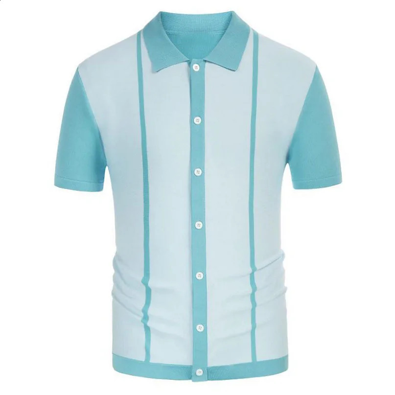 Mens Clothing Knit Short Sleeve Polo Shirt Casual Streetwear Lapel Button Down Cardigan Breathable Tops Summer Knitwear 240828