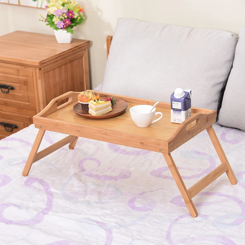 Bamboo Bed Tray Table with Folding Legs Handle Foldable Serving Laptop Tray Snack Tray Breakfast Tray Bed Table Drawing Table 240828