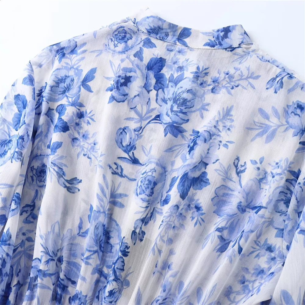 Zach Ailsa Summer Womens Fashionable Elegant Simple Vneck Long sleeved Dress with Layered Printed Slim Fit 240828