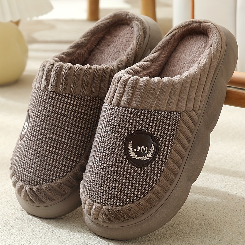 Vintage Houndstooth Round Toe Memory Foam Slippers - Soft, Plush, Cozy, Anti-skid, Slip-on Shoes for Men - Winter Indoor Shoes with Fabric Insole, PVC