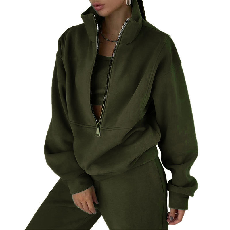 Spring and Autumn Womens Sportswear Set Pure Color hooded Sweatshirt and Relaxed Joggers R240829