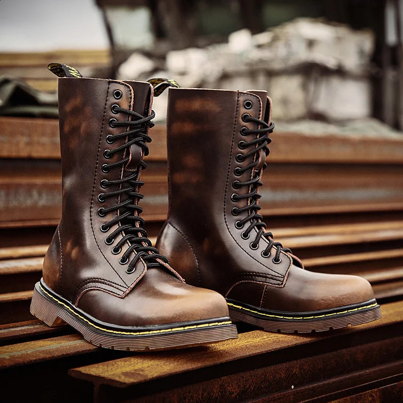 Platform Shoes For Women Long Men Outdoor Boots Goth Couple Plus Size Man Mid-Calf Chelsea Boot Genuine Leather 48 High Bot 240828