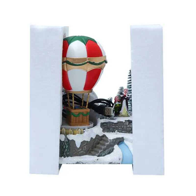Decorative Objects Figurines Christmas Village Music Snow Village Home with rotating lights tropical balloons USB power supply bright holiday decorati