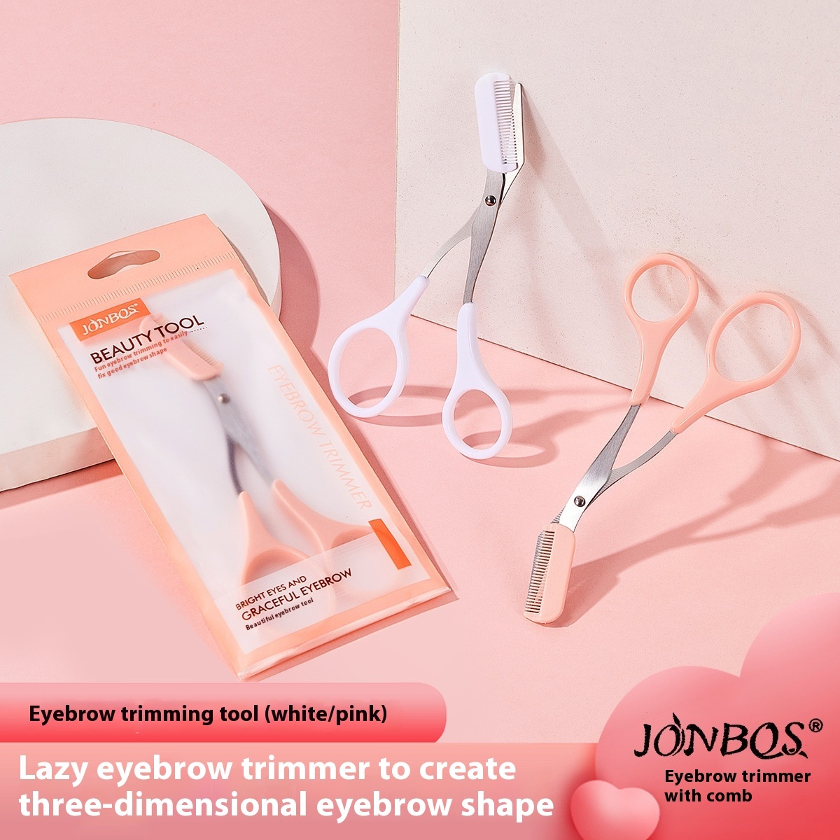Jonbos Professional Women's Brow Tweezer Set Comb Included for Perfectly Arched Brows