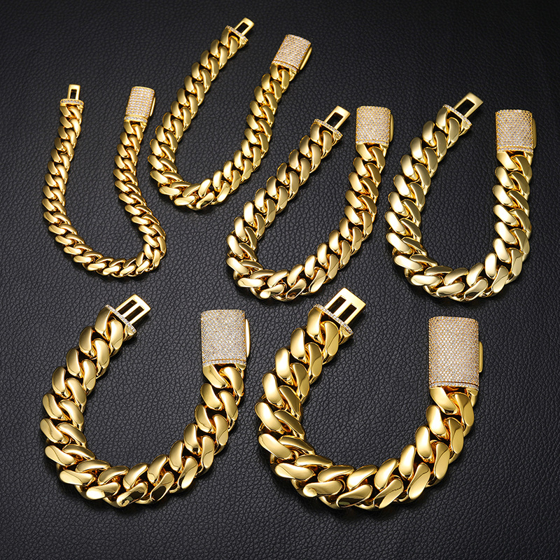 10-22mm Hip Hop Miami Cuban Link Chain Bracelet TopBling 5AAA+ CZ 14K Real Gold Plated Men Jewelry