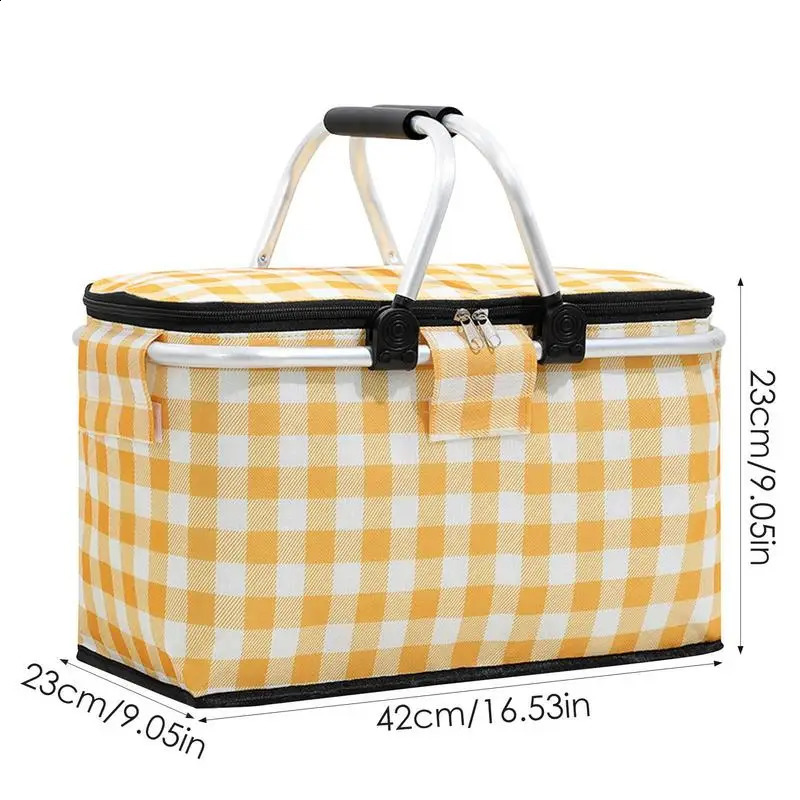 Folding insulated picnic basket lunch bag beach cooler leak proof portable camping large capacity n 240828