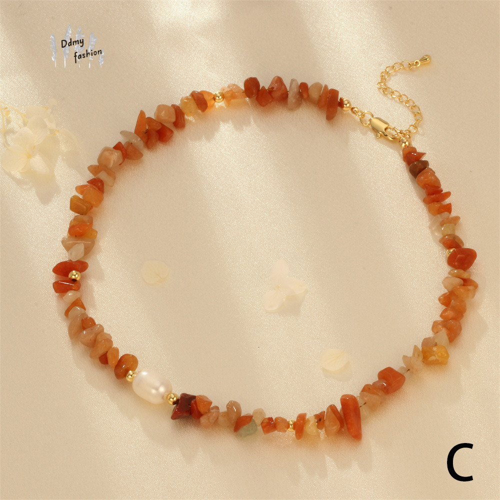 Bohemian style accessories, women's summer orchid pine amethyst necklace, colorful crushed stone splicing pearl necklace F08.30-13.5 a5ca2