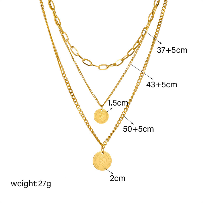Non Tarnish 18K Gold Queen Heard Portrait Stack Necklace Designer Jewelry Stainless Steel Chain Cross Heart Moon Multilayer Necklaces Collar for Woman